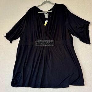 Marc Bouwer Black Tunic Top Plus Size Embellished V Neck Blouse